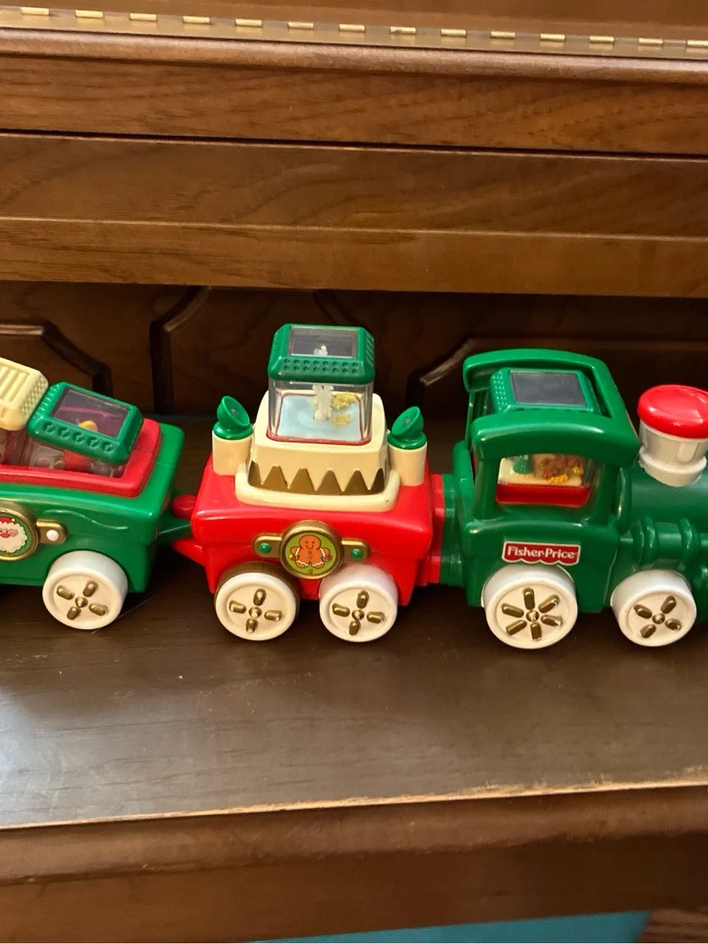 Fisher-Price Peek-a-Blocks Press & Go CHRISTMAS Train & 5 Blocks WORKS vintage